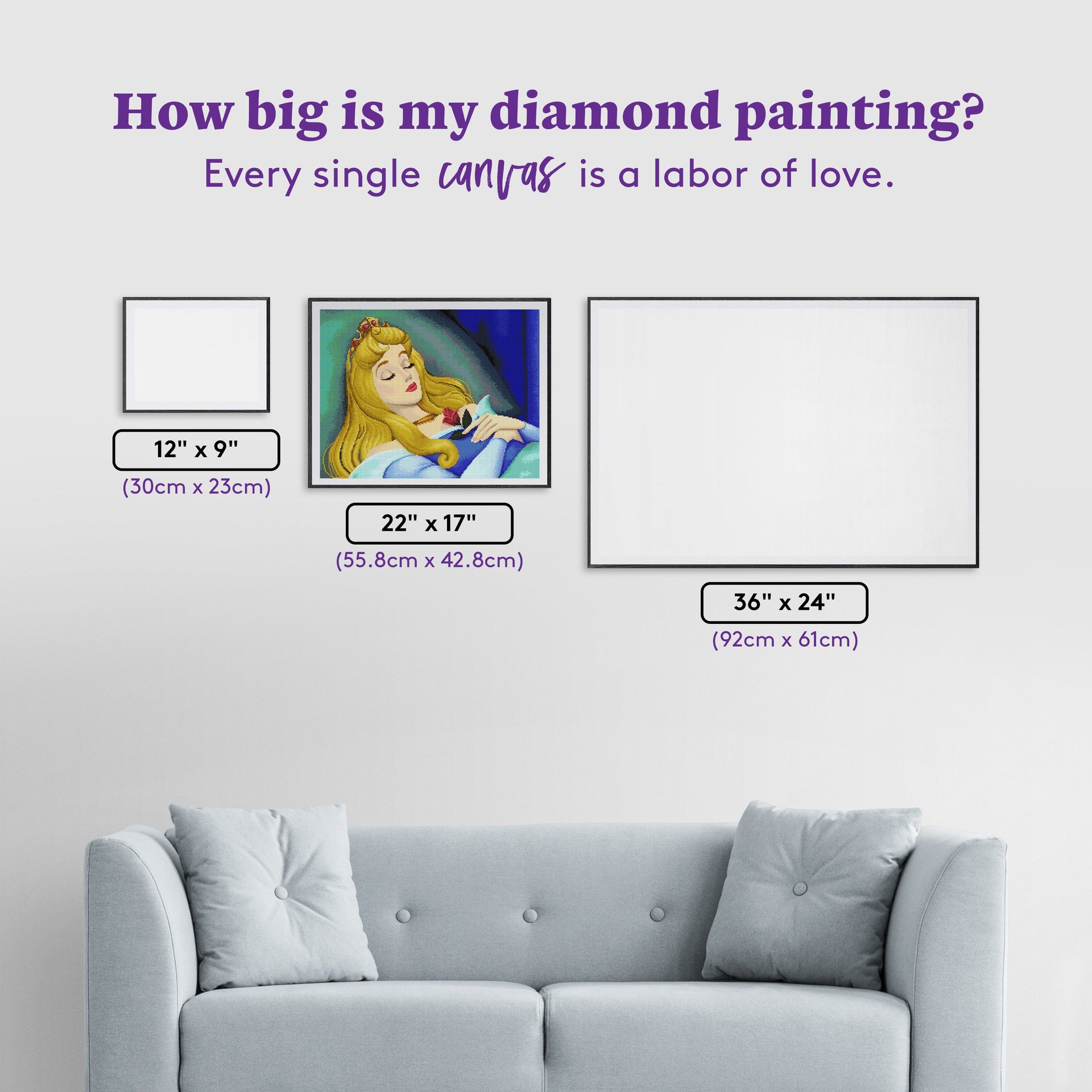 Diamond Painting Sleeping Beauty 22" x 17" (55.8cm x 42.8cm) / Square with 49 Colors including 1 Electro Diamond and 5 Fairy Dust Diamonds / 38,528
