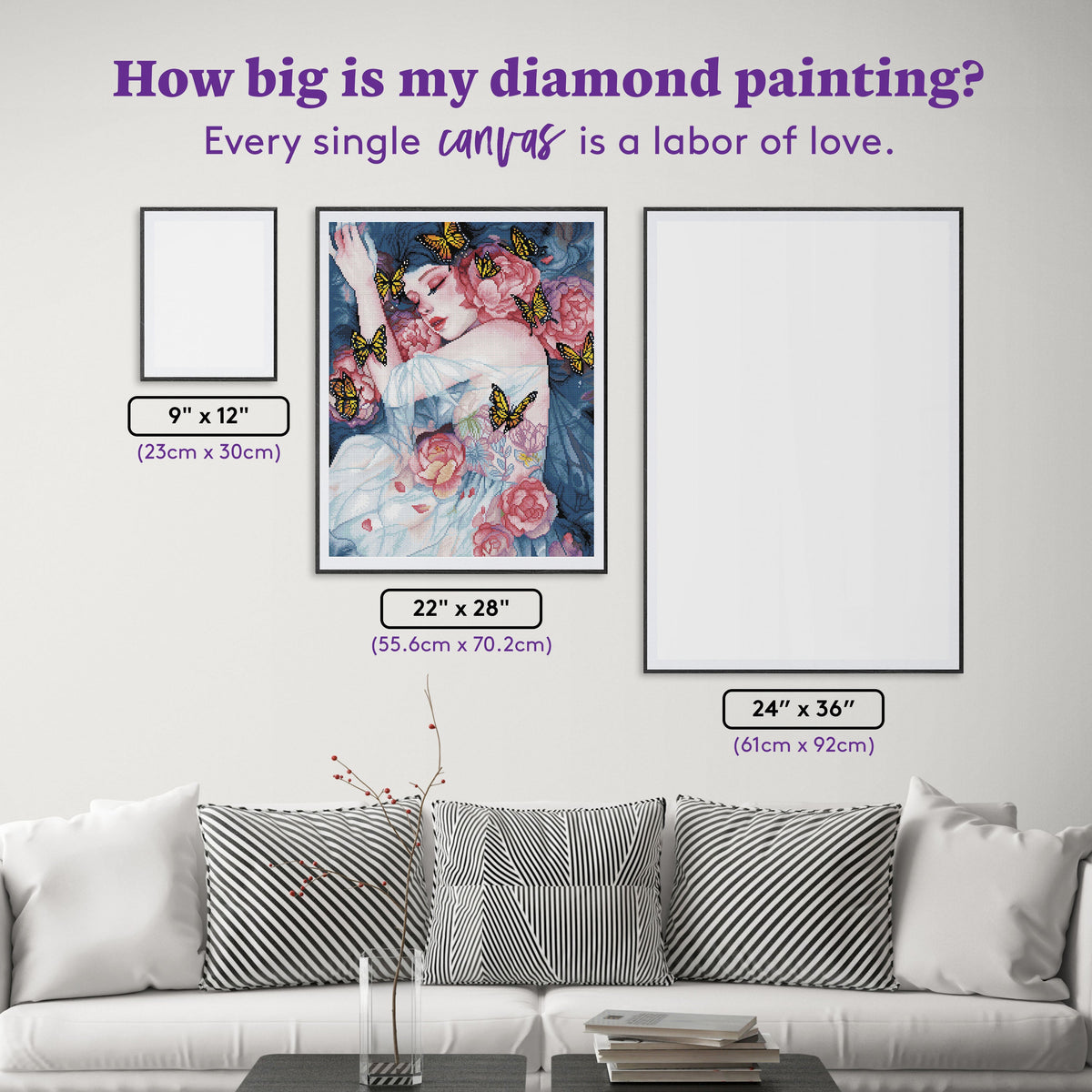 Diamond Painting Sleeps with Butterflies 22" x 28" (55.6cm x 70.2cm) / Round with 55 Colors including 2 ABs and 4 Fairy Dust Diamonds / 51,510