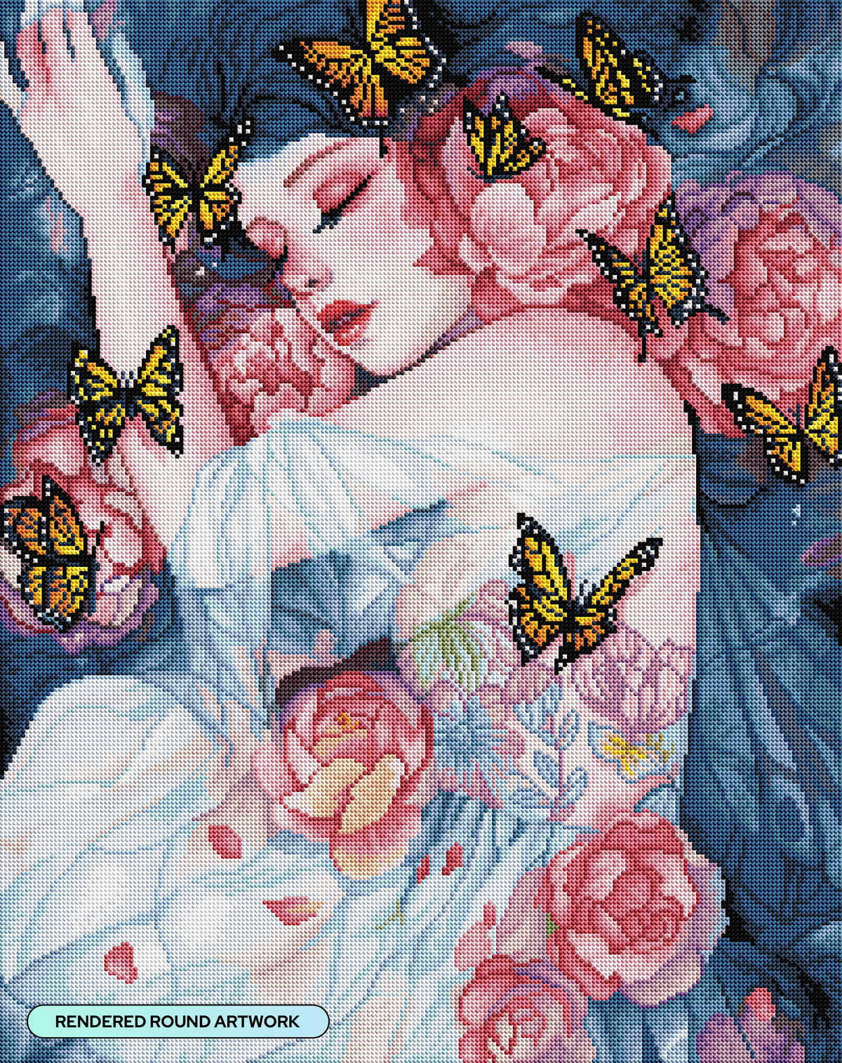 Diamond Painting Sleeps with Butterflies 22" x 28" (55.6cm x 70.2cm) / Round with 55 Colors including 2 ABs and 4 Fairy Dust Diamonds / 51,510