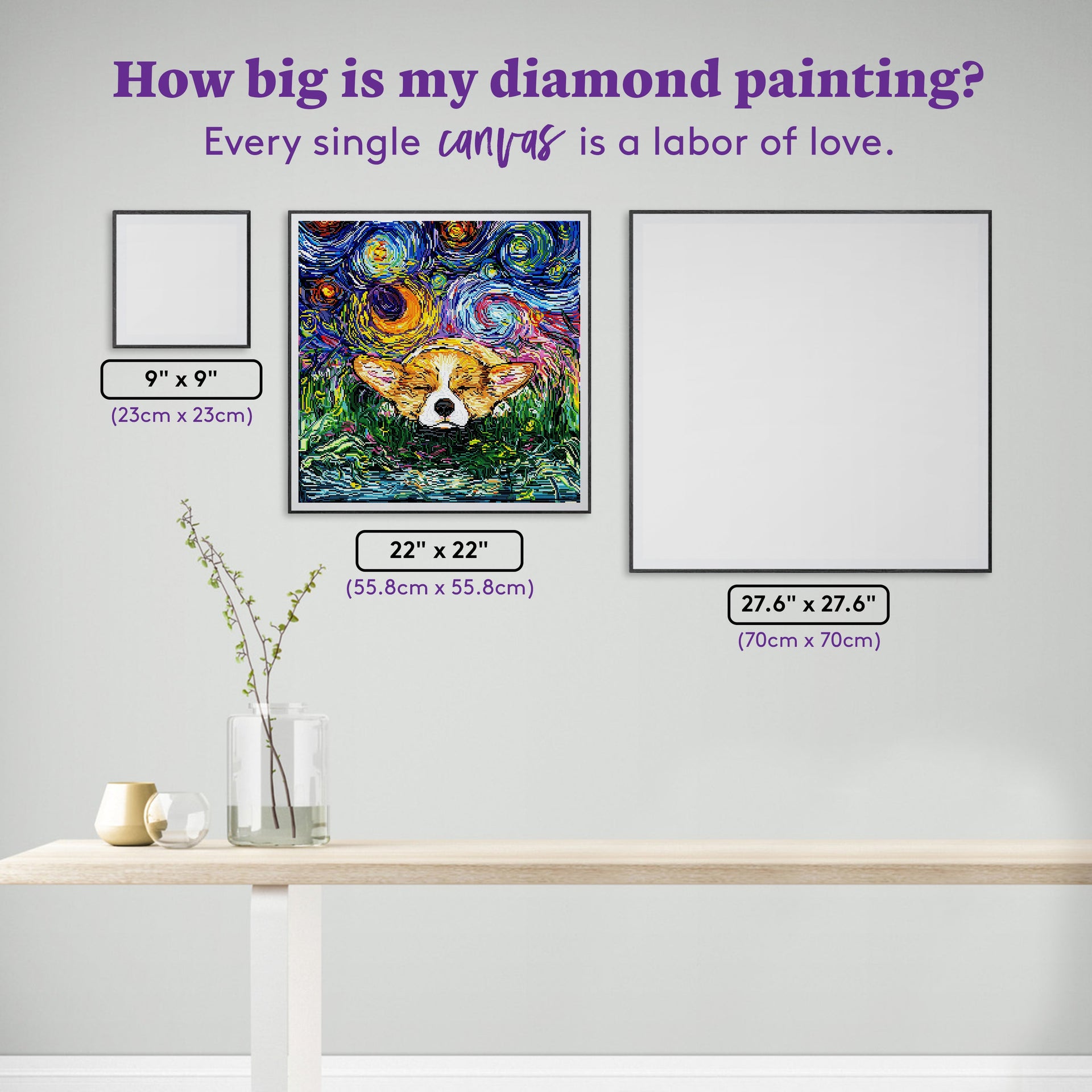 Diamond Painting Sleepy Corgi Night 22" x 22" (55.8cm x 55.8cm) / Square with 68 Colors including 2 ABs and 3 Fairy Dust Diamonds / 50,176