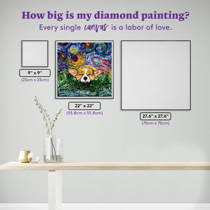 Diamond Painting Sleepy Corgi Night 22" x 22" (55.8cm x 55.8cm) / Square with 68 Colors including 2 ABs and 3 Fairy Dust Diamonds / 50,176