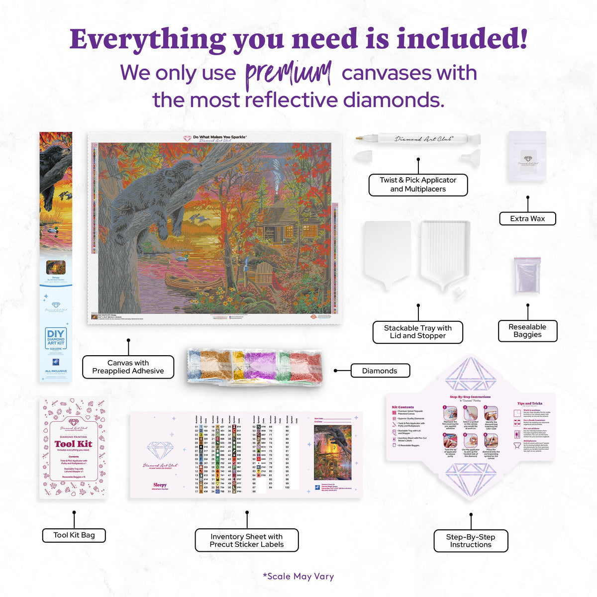 Diamond Painting Sleepy 35" x 25.6" (88.9cm x 65cm) / Square with 64 Colors including 4 ABs and 3 Fairy Dust Diamonds / 93,177