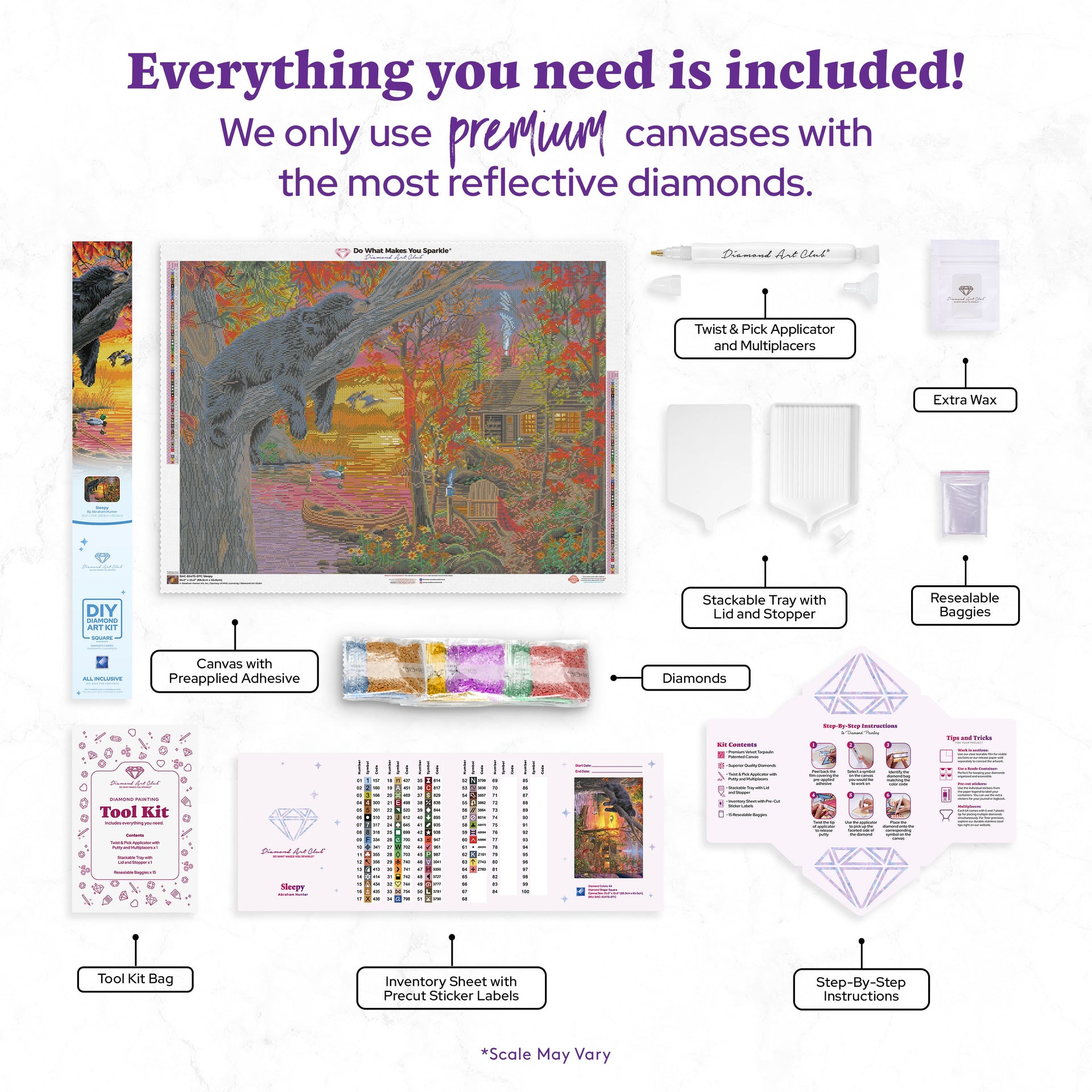 Diamond Painting Sleepy 35" x 25.6" (88.9cm x 65cm) / Square with 64 Colors including 4 ABs and 3 Fairy Dust Diamonds / 93,177