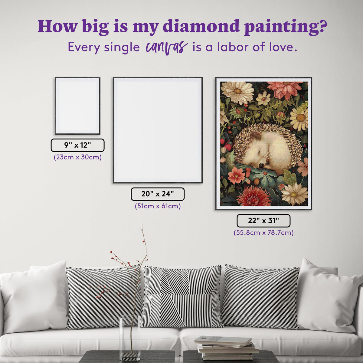 Diamond Painting Sleepy Hedgehog 22" x 31" (55.8cm x 78.7cm) / Square with 67 Colors including 2 ABs and 2 Fairy Dust Diamonds / 70,784