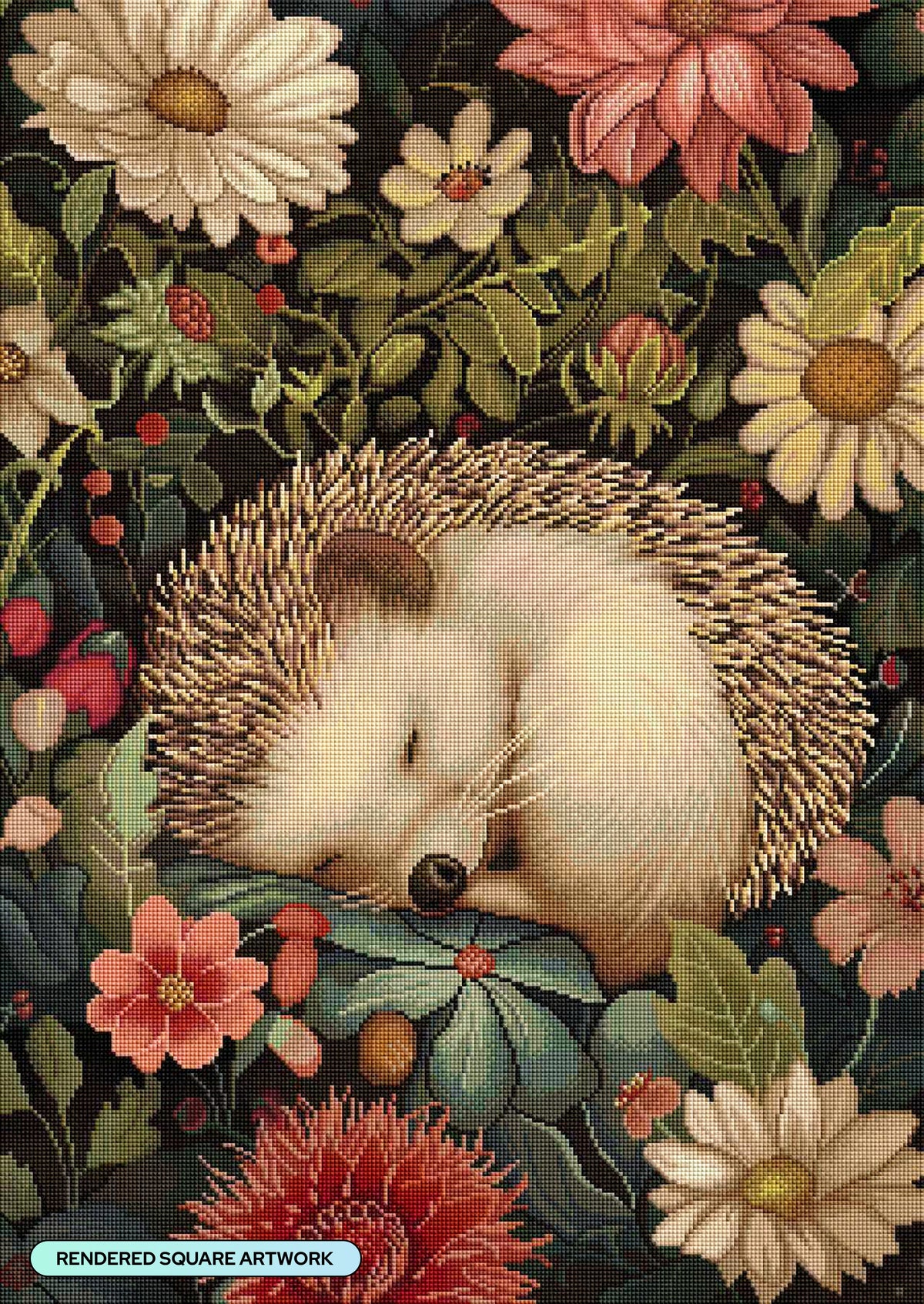 Diamond Painting Sleepy Hedgehog 22" x 31" (55.8cm x 78.7cm) / Square with 67 Colors including 2 ABs and 2 Fairy Dust Diamonds / 70,784