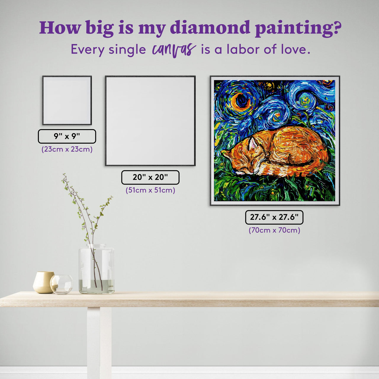 Diamond Painting Sleepy Orange Tabby Night 23.6" x 23.6" (60cm x 60cm) / Square with 53 Colors including 5 AB / 57,600