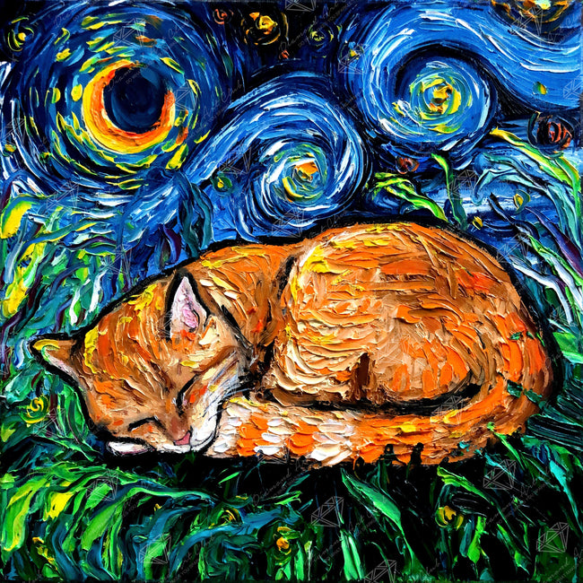 Diamond Painting Sleepy Orange Tabby Night 23.6" x 23.6" (60cm x 60cm) / Square with 53 Colors including 5 AB / 57,600