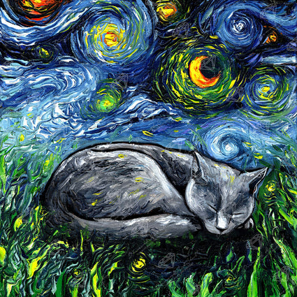 Diamond Painting Sleepy Russian Blue Night 25.6" x 25.6" (65cm x 65cm) / Square with 49 Colors including 4 ABs and 4 Fairy Dust Diamonds / 68,121