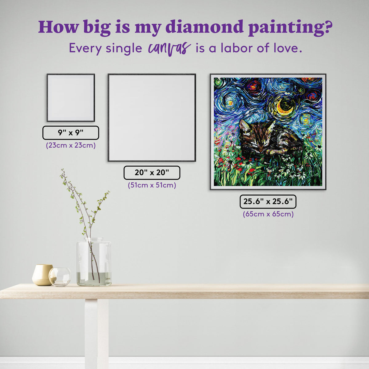 Diamond Painting Sleepy Tabby Kitten Night 25.6" x 25.6" (65cm x 65cm) / Square with 65 Colors including 2 ABs and 1 Iridescent Diamond and 3 Fairy Dust Diamonds / 68,121