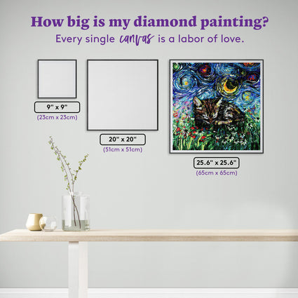 Diamond Painting Sleepy Tabby Kitten Night 25.6" x 25.6" (65cm x 65cm) / Square with 65 Colors including 2 ABs and 1 Iridescent Diamond and 3 Fairy Dust Diamonds / 68,121