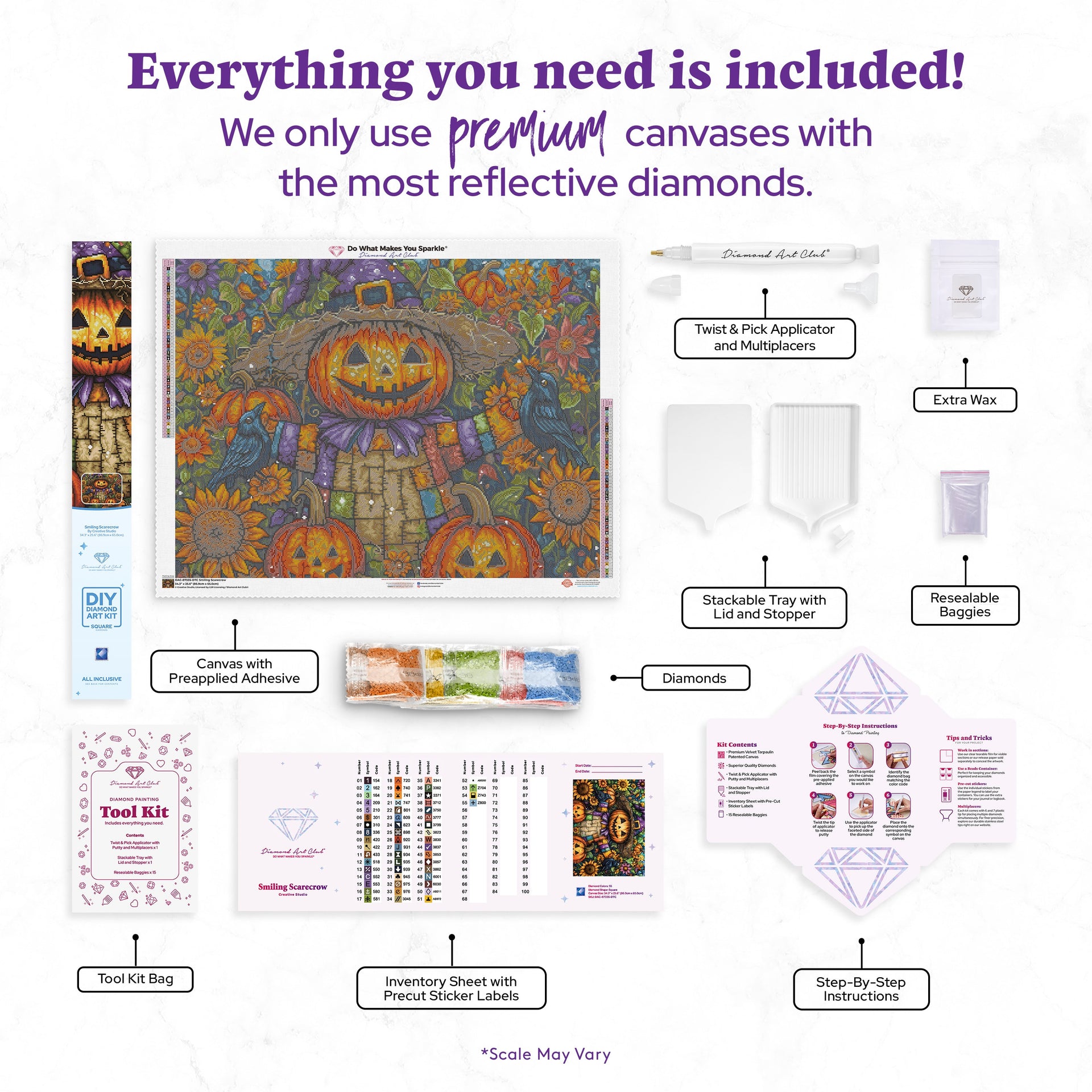 Diamond Painting Smiling Scarecrow 34.3" x 25.6" (86.9cm x 65cm) / Square with 55 Colors including 3 ABs and 3 Fairy Dust Diamonds / 91,089