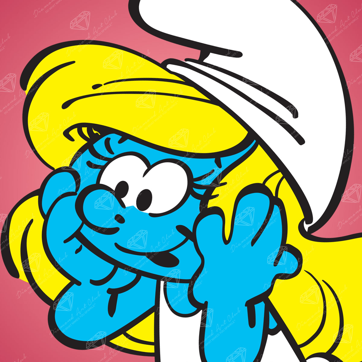 Diamond Painting Smurfette 9" x 9" (23cm x 23cm) / Round with 6 Colors including 1 Glow In The Dark Diamond and 1 Fairy Dust Diamond / 6,724