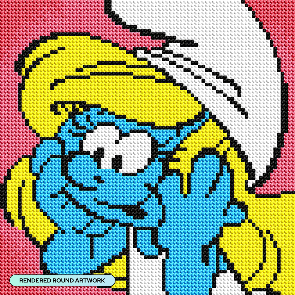 Diamond Painting Smurfette 9" x 9" (23cm x 23cm) / Round with 6 Colors including 1 Glow In The Dark Diamond and 1 Fairy Dust Diamond / 6,724
