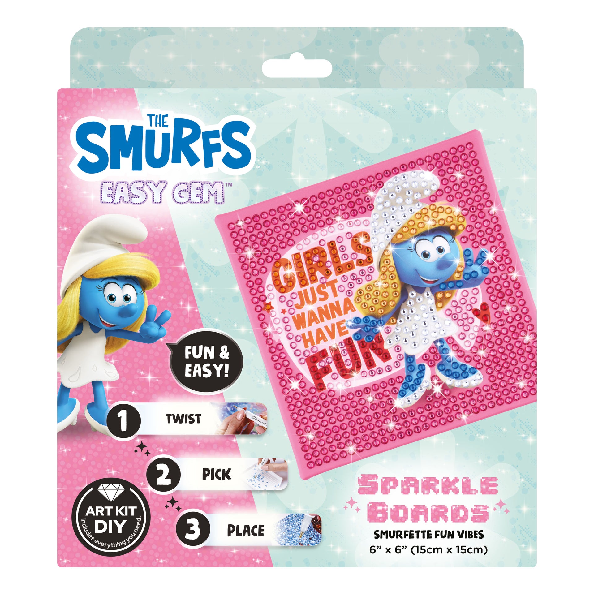 Diamond Painting Smurfette Fun Vibes - Easy Gem™ Sparkle Board 6" x 6" (15cm x 15cm) / Round with 8 Colors including 8 Iridescent Diamonds / 718
