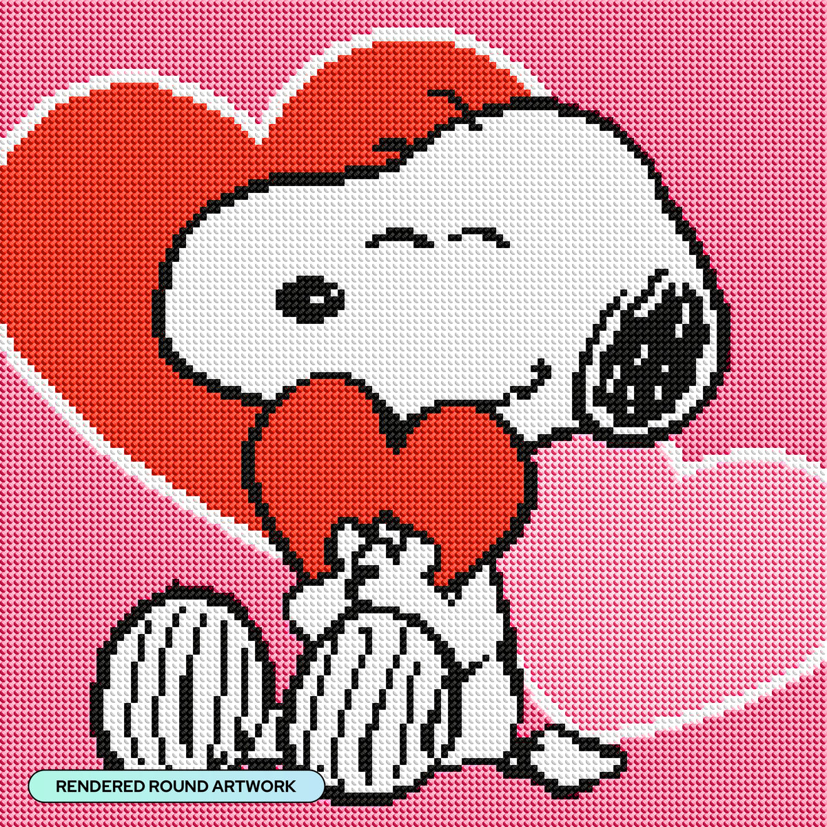 Diamond Painting Snoopy Valentine 13" x 13" (33cm x 33cm) / Round With 7 Colors including 2 ABs and 3 Fairy Dust Diamonds / 14,400