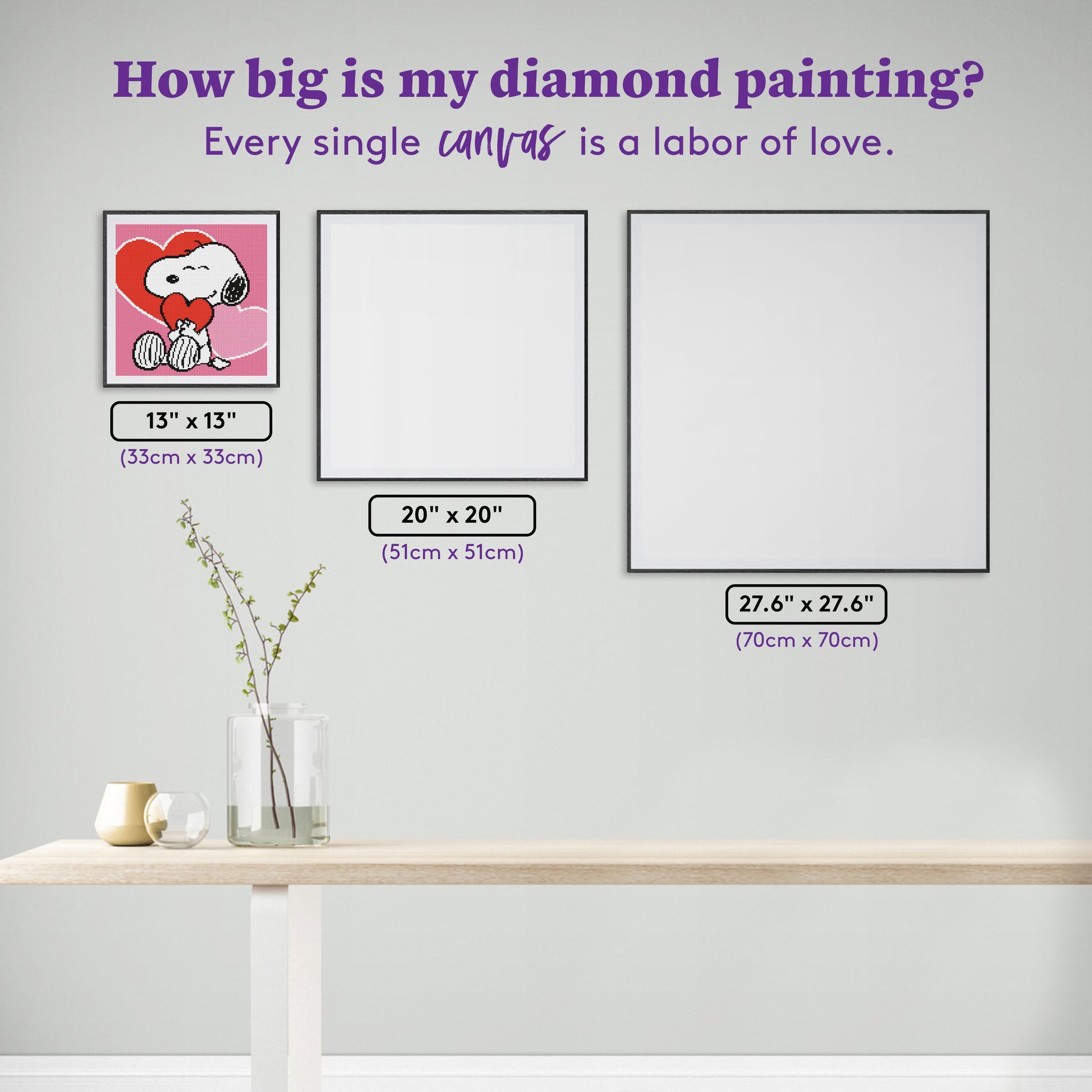 Diamond Painting Snoopy Valentine 13" x 13" (33cm x 33cm) / Round With 7 Colors including 2 ABs and 3 Fairy Dust Diamonds / 14,400