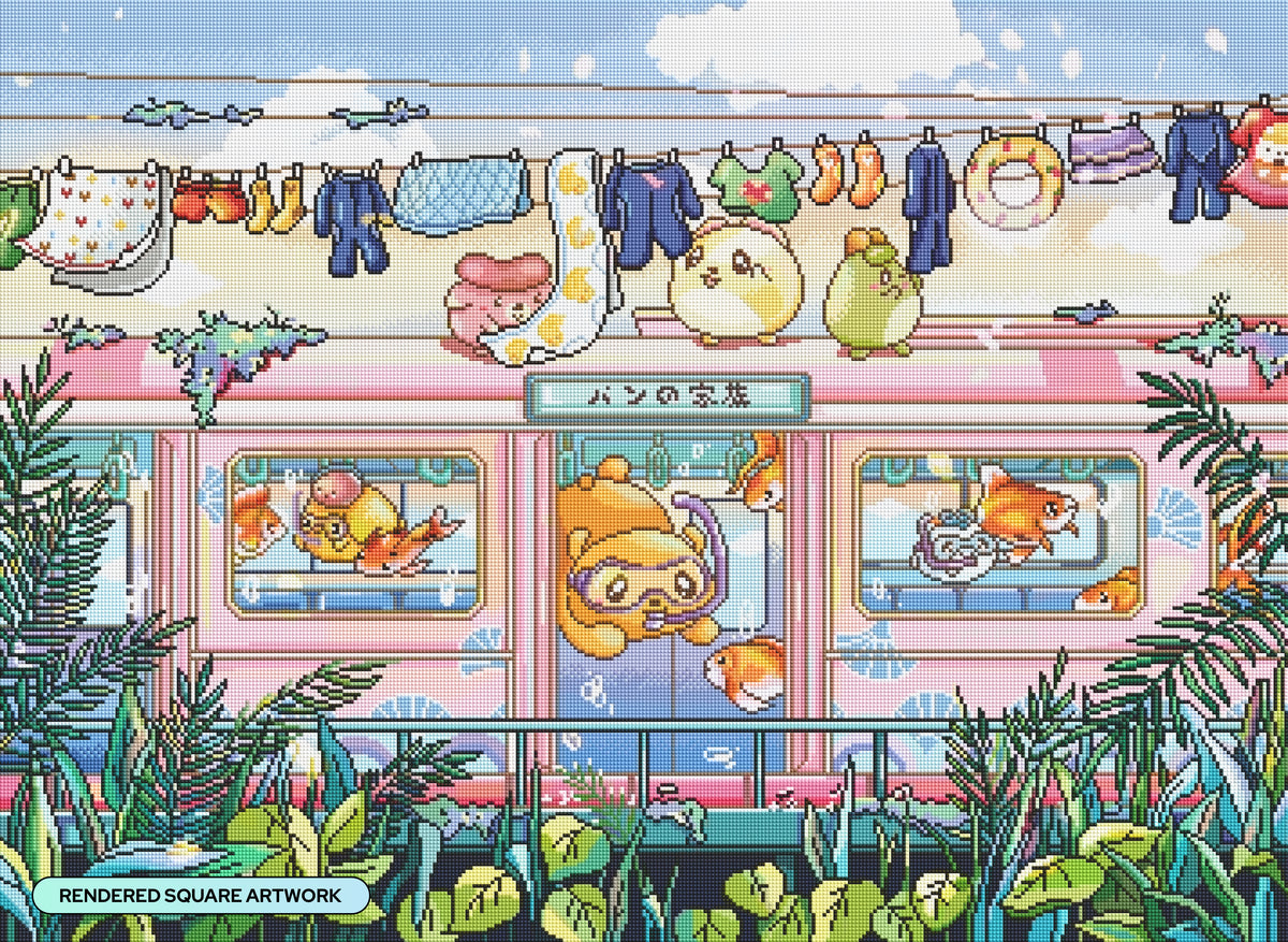 Diamond Painting Snorkel Train 35" x 25.6" (88.9cm x 65cm) / Square with 79 Colors including 2 ABs and 6 Fairy Dust Diamonds / 93,177