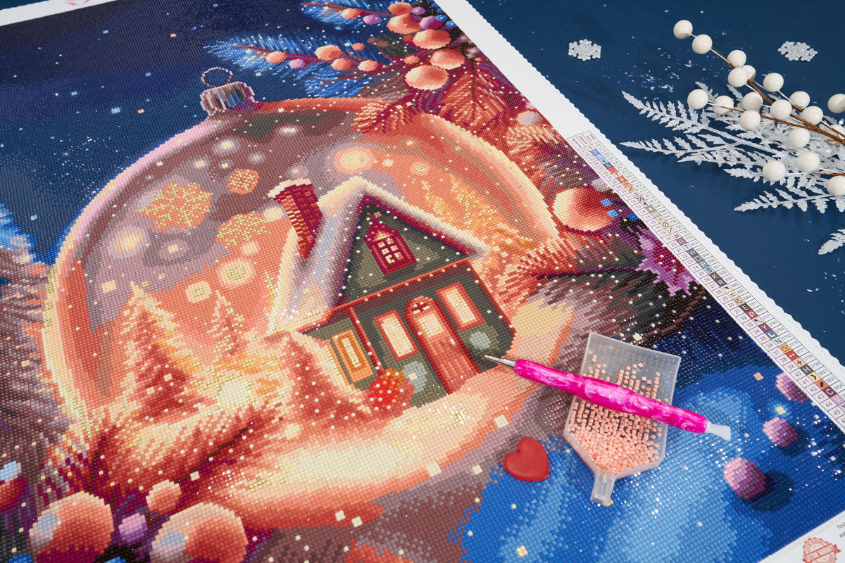 Diamond Painting Snow Cabin Ornament 20" x 30" (50.8cm x 76cm) / Square with 52 Colors including 1 ABs and 1 Fairy Dust Diamonds and 1 Iridescent Diamonds / 62,220