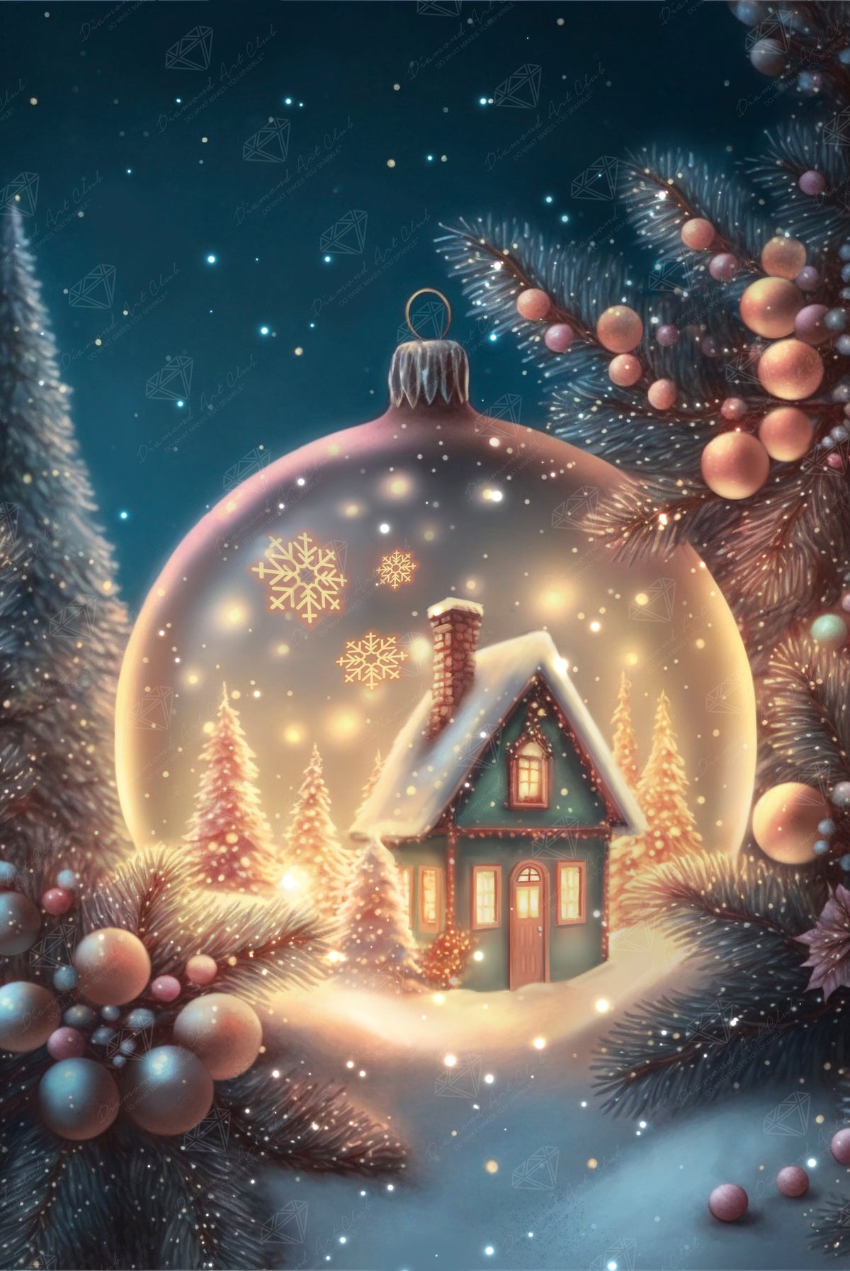 Diamond Painting Snow Cabin Ornament 20" x 30" (50.8cm x 76cm) / Square with 52 Colors including 1 ABs and 1 Fairy Dust Diamonds and 1 Iridescent Diamonds / 62,220