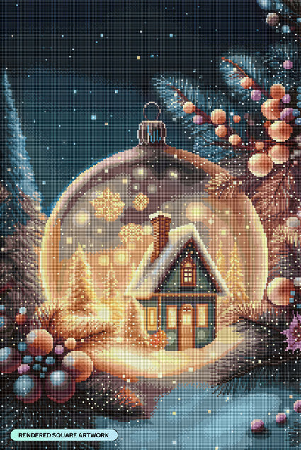 Diamond Painting Snow Cabin Ornament 20" x 30" (50.8cm x 76cm) / Square with 52 Colors including 1 ABs and 1 Fairy Dust Diamonds and 1 Iridescent Diamonds / 62,220