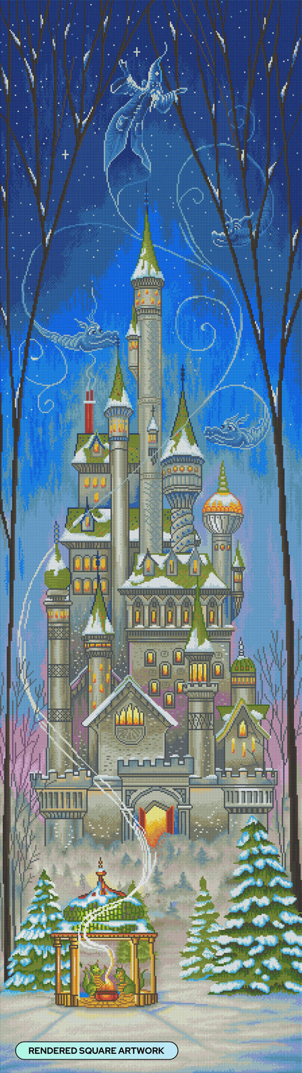 Diamond Painting Snow Castle 22" x 78" (55.5cm x 198cm) / Square with 60 Colors including 3 ABs and 2 Fairy Dust Diamonds / 178,080