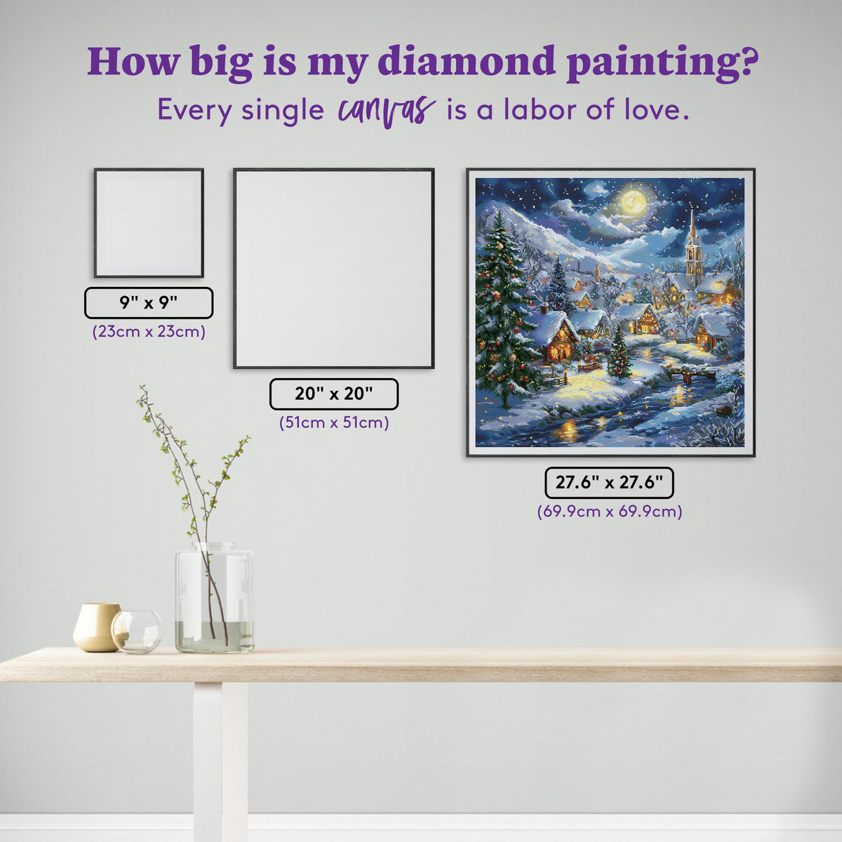Diamond Painting Snow Covered Village 27.6" x 27.6" (69.9cm x 69.9cm) / Square with 72 Colors including 1 AB and 1 Iridescent Diamond and 3 Fairy Dust Diamonds / 78,961