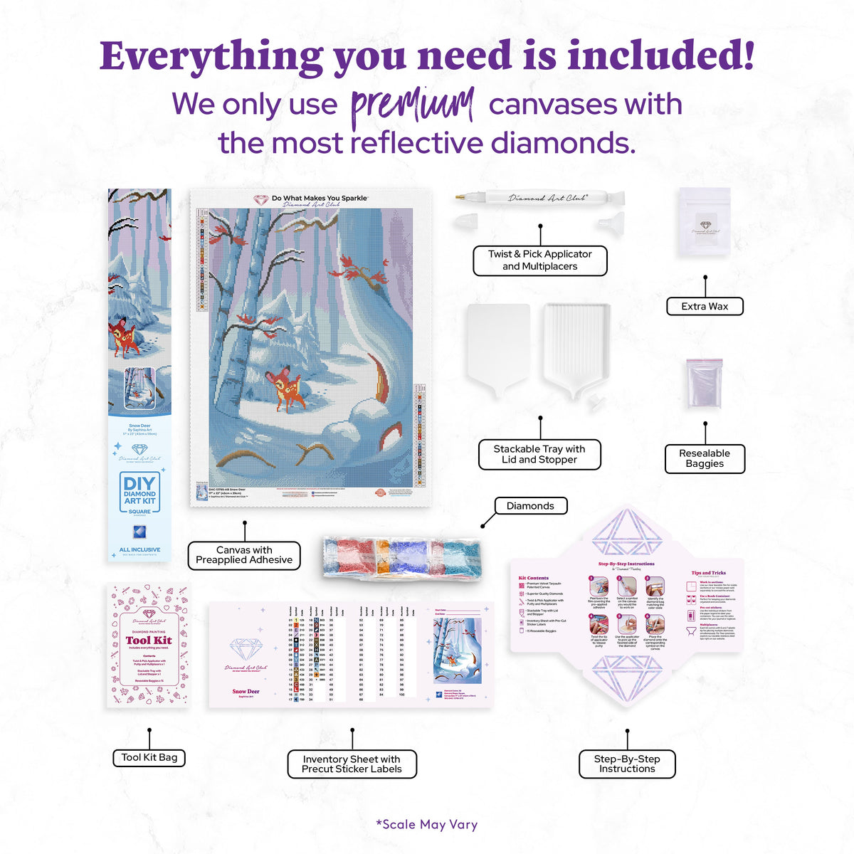 Diamond Painting Snow Deer 17" x 23″ (43cm x 59cm) / Square with 30 Colors including 2 ABs / 39,843