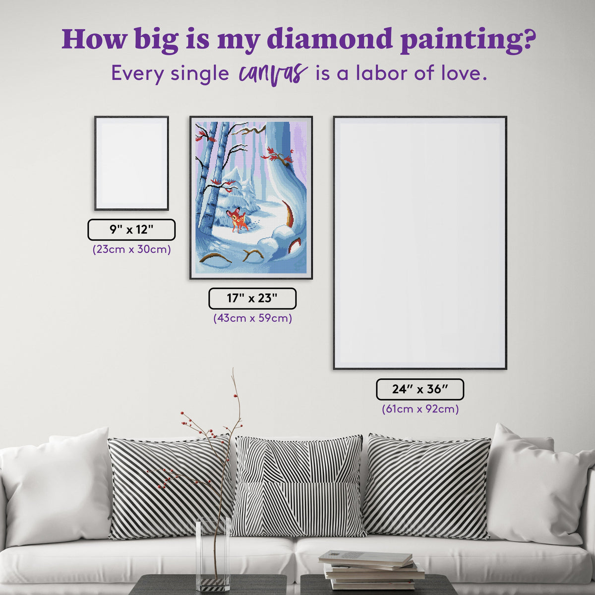 Diamond Painting Snow Deer 17" x 23″ (43cm x 59cm) / Square with 30 Colors including 2 ABs / 39,843