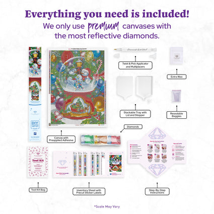 Diamond Painting Snow Globe Snowpeople 27.6" x 37.8" (69.9cm x 95.8cm) / Square with 87 Colors including 3 ABs and 4 Fairy Dust Diamonds / 108,185