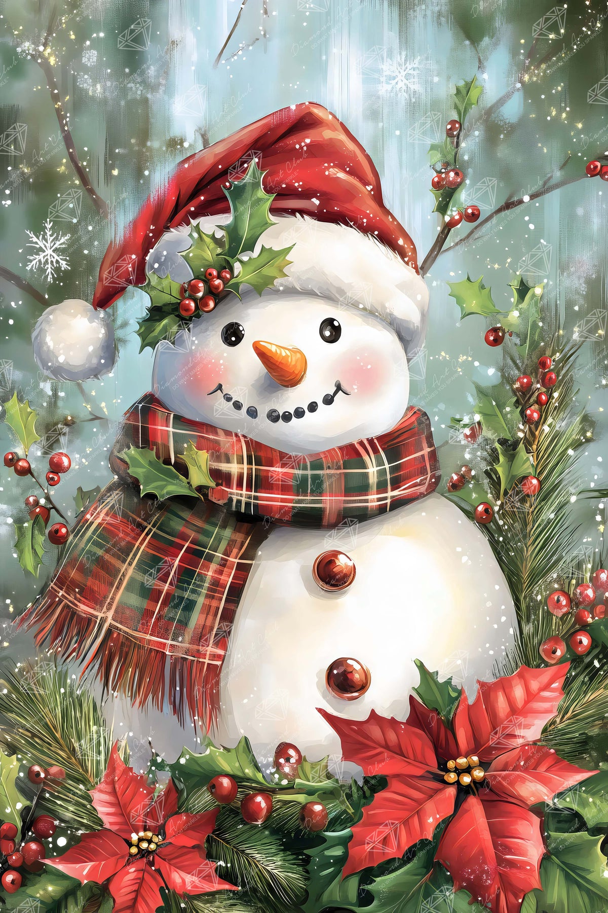 Diamond Painting Snowman Poinsettias 22" x 33" (55.8cm x 83.6cm) / Square with 78 Colors including 2 ABs and 3 Fairy Dust Diamonds / 75,264