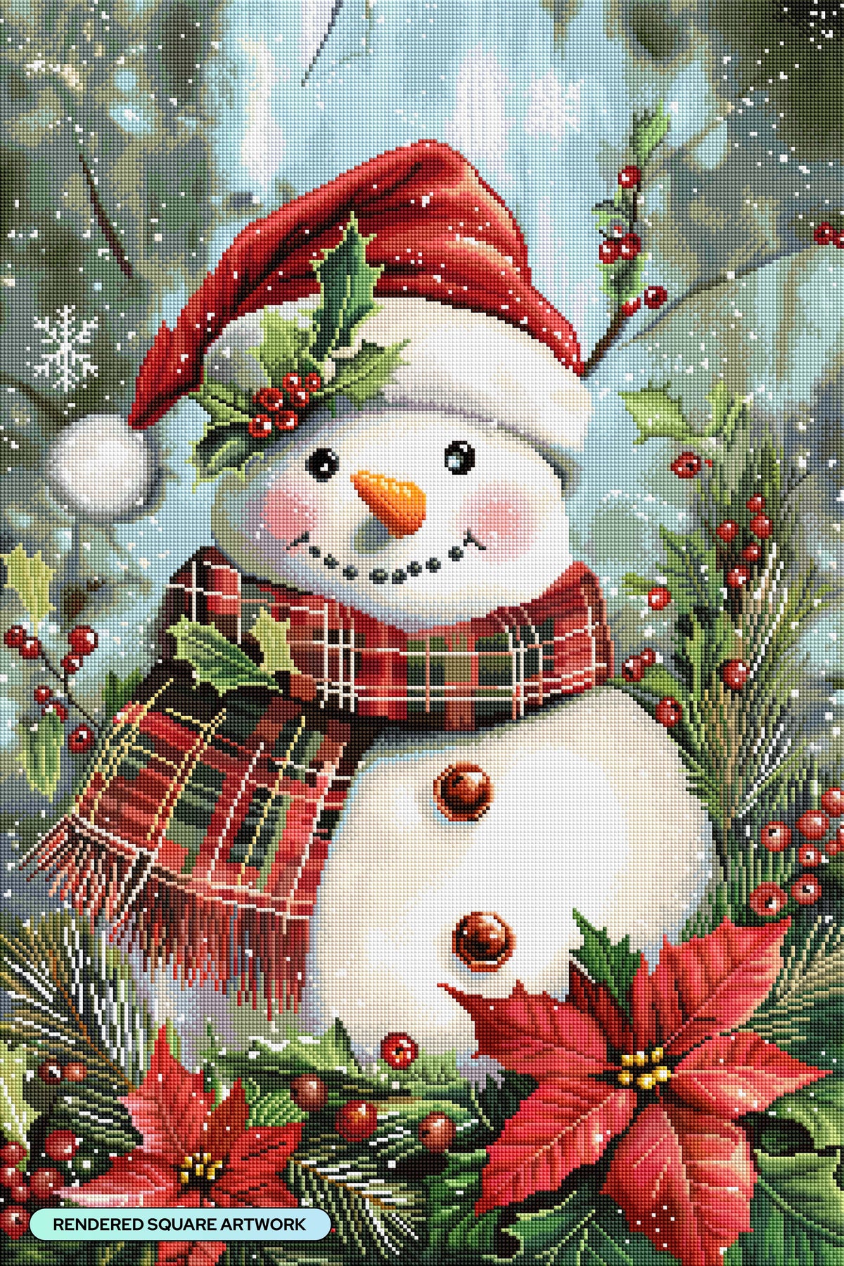 Diamond Painting Snowman Poinsettias 22" x 33" (55.8cm x 83.6cm) / Square with 78 Colors including 2 ABs and 3 Fairy Dust Diamonds / 75,264