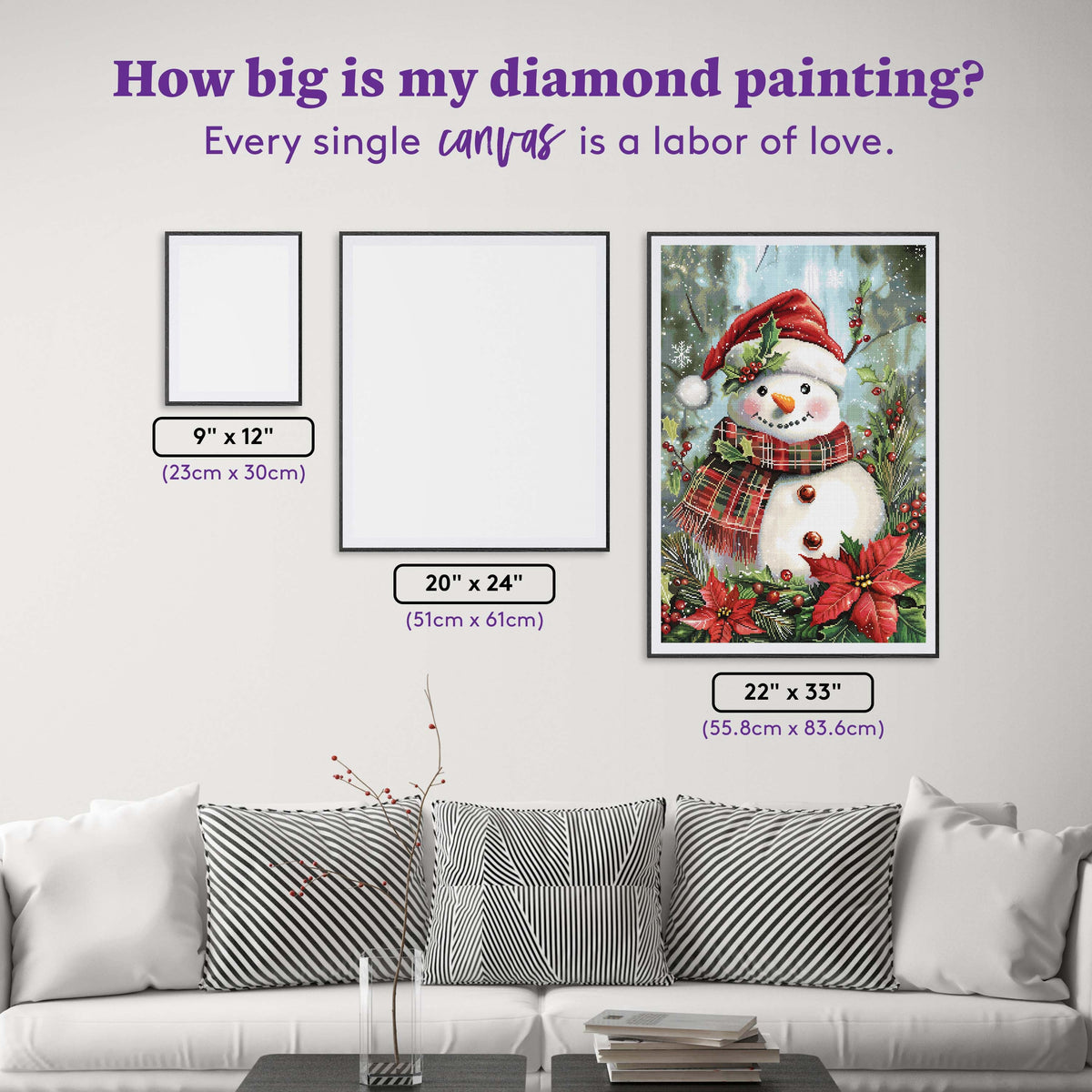 Diamond Painting Snowman Poinsettias 22" x 33" (55.8cm x 83.6cm) / Square with 78 Colors including 2 ABs and 3 Fairy Dust Diamonds / 75,264