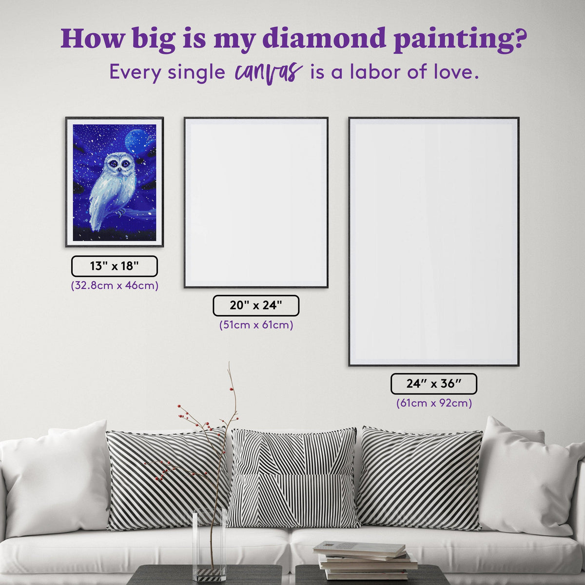 Diamond Painting Snowy Owl-AMZ 13" x 18" (32.8cm x 46cm) / Round with 24 Colors including 2 AB Diamonds and 2 Fairy Dust Diamonds / 19,188