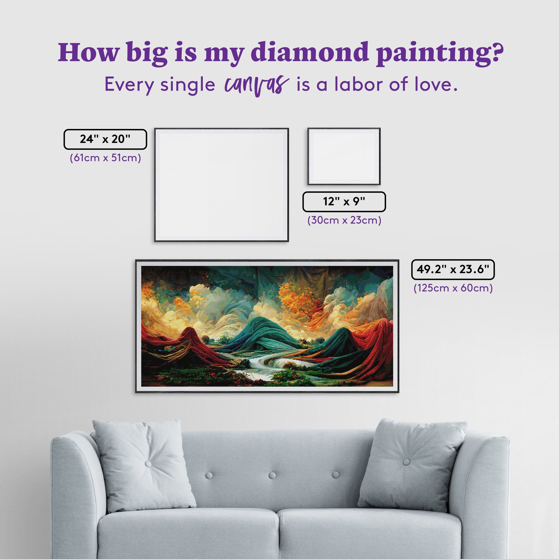 Diamond Painting Softness 49.2" x 23.6" (125cm x 60cm) / Square with 89 Colors including 3 ABs and 4 Fairy Dust Diamonds / 120,982