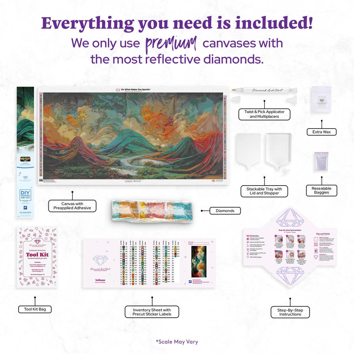 Diamond Painting Softness 49.2" x 23.6" (125cm x 60cm) / Square with 89 Colors including 3 ABs and 4 Fairy Dust Diamonds / 120,982