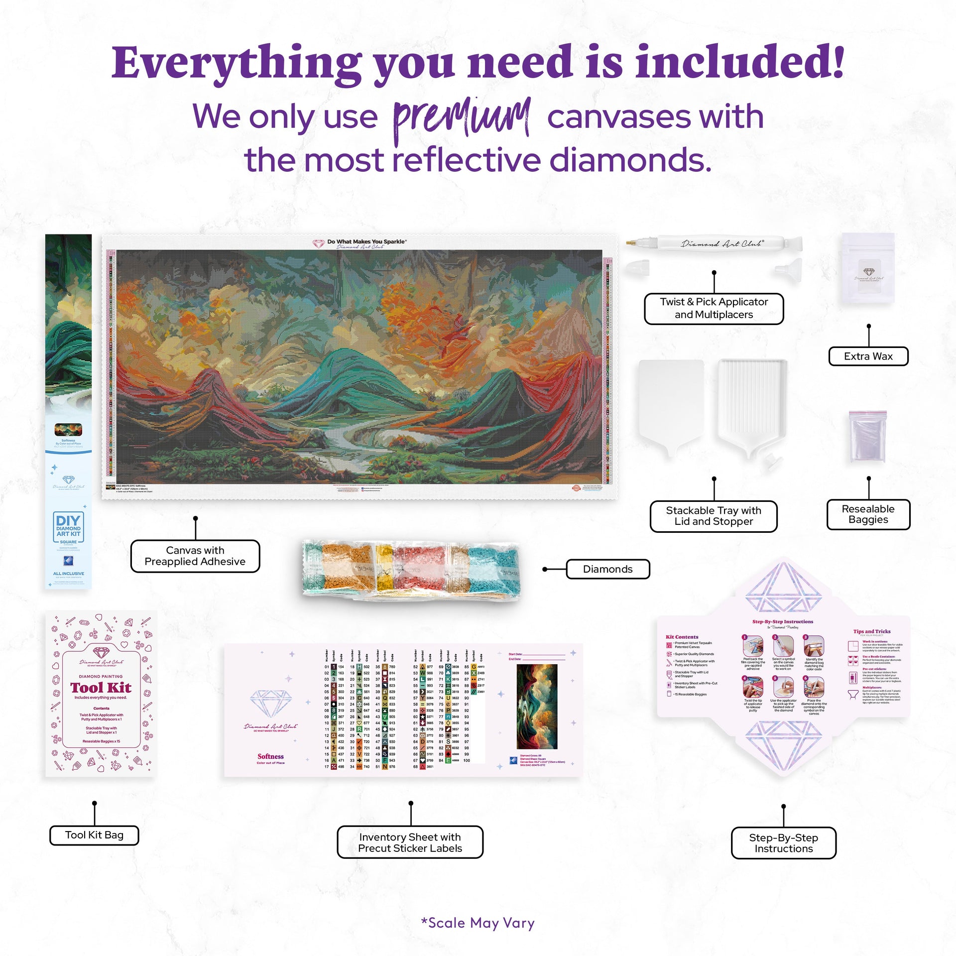 Diamond Painting Softness 49.2" x 23.6" (125cm x 60cm) / Square with 89 Colors including 3 ABs and 4 Fairy Dust Diamonds / 120,982