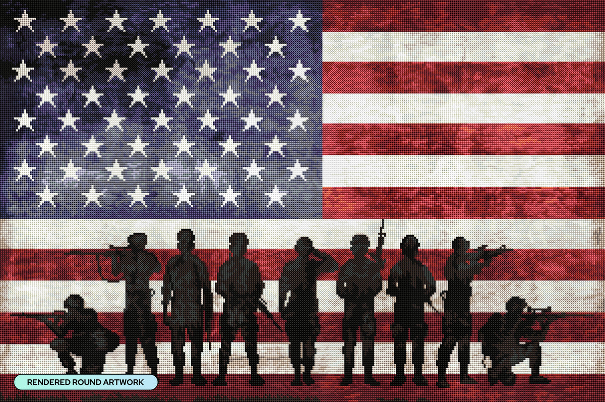 Diamond Painting Soldier Flag 33" x 22" (83.7cm x 55.6cm) / Round with 26 Colors including 1 AB and 3 Fairy Dust Diamonds / 61,408