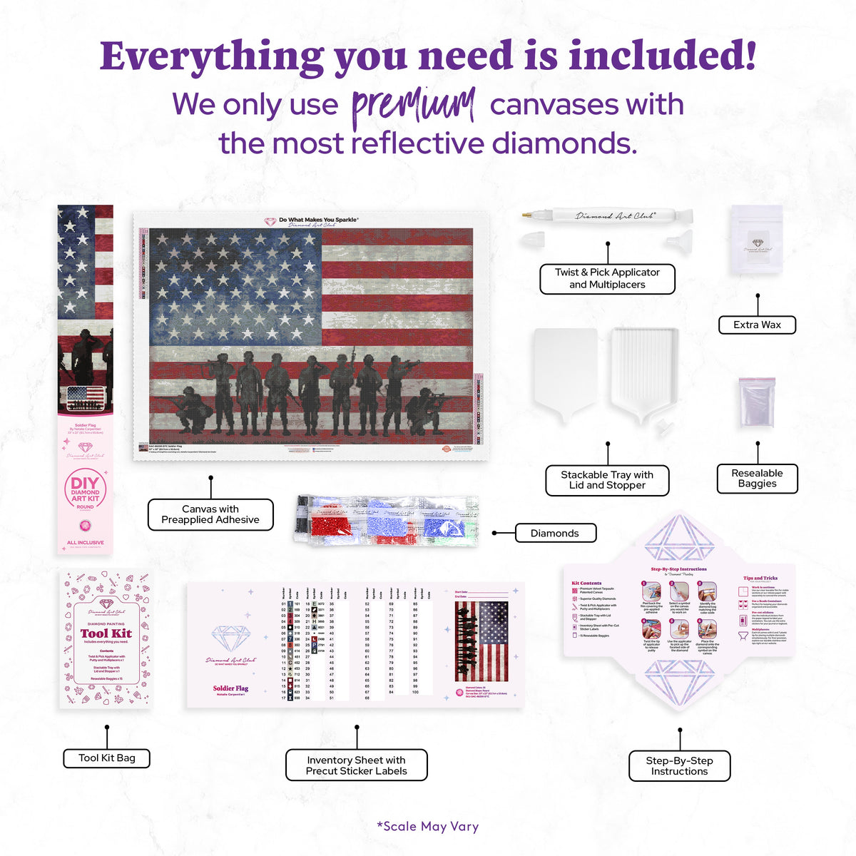 Diamond Painting Soldier Flag 33" x 22" (83.7cm x 55.6cm) / Round with 26 Colors including 1 AB and 3 Fairy Dust Diamonds / 61,408