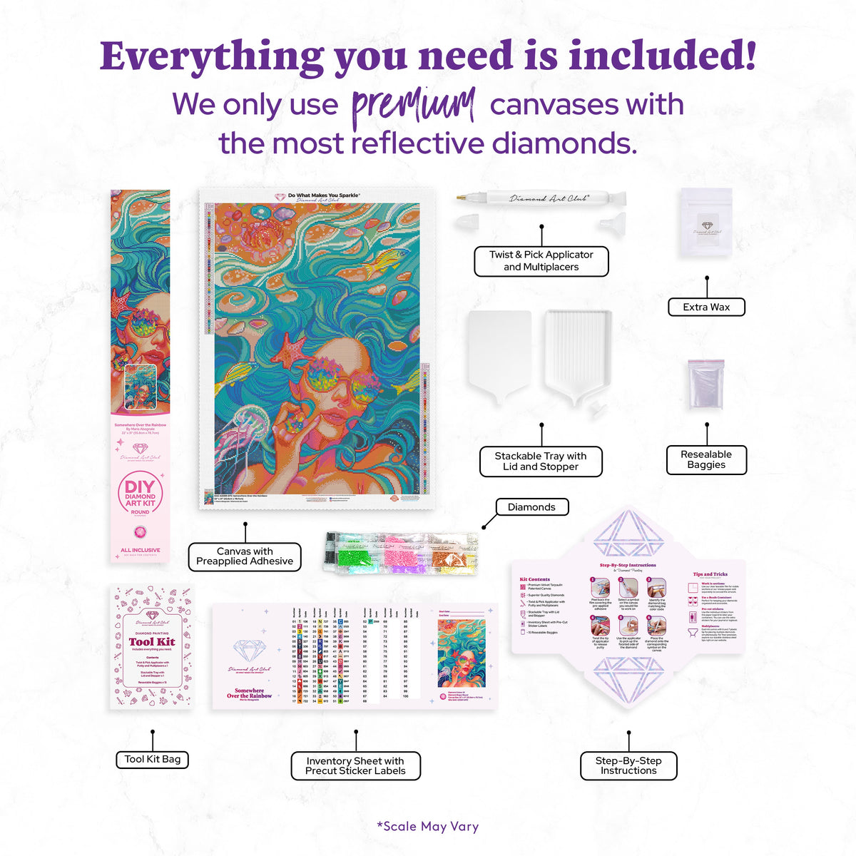 Diamond Painting Somewhere Over the Rainbow 22" x 31" (55.8cm x 78.7cm) / Round With 52 Colors Including 4 ABs and 2 Fairy Dust Diamonds / 55,919