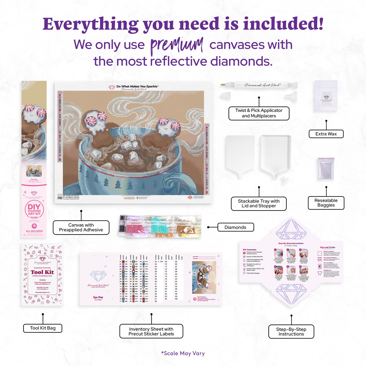 Diamond Painting Spa Day 27" x 20" (68.8cm x 50.6cm) / Round with 52 Colors including 2 ABs and 3 Fairy Dust Diamonds / 46,000