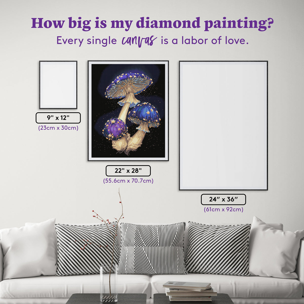 Diamond Painting Space Shrooms 22" x 28" (55.6cm x 70.7cm) / Round with 36 Colors including 2 ABs and 3 Fairy Dust Diamonds / 51,914