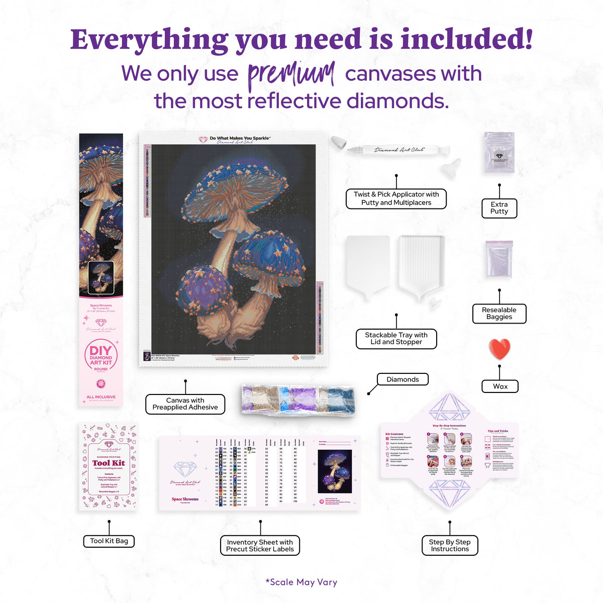 Diamond Painting Space Shrooms 22" x 28" (55.6cm x 70.7cm) / Round with 36 Colors including 2 ABs and 3 Fairy Dust Diamonds / 51,914