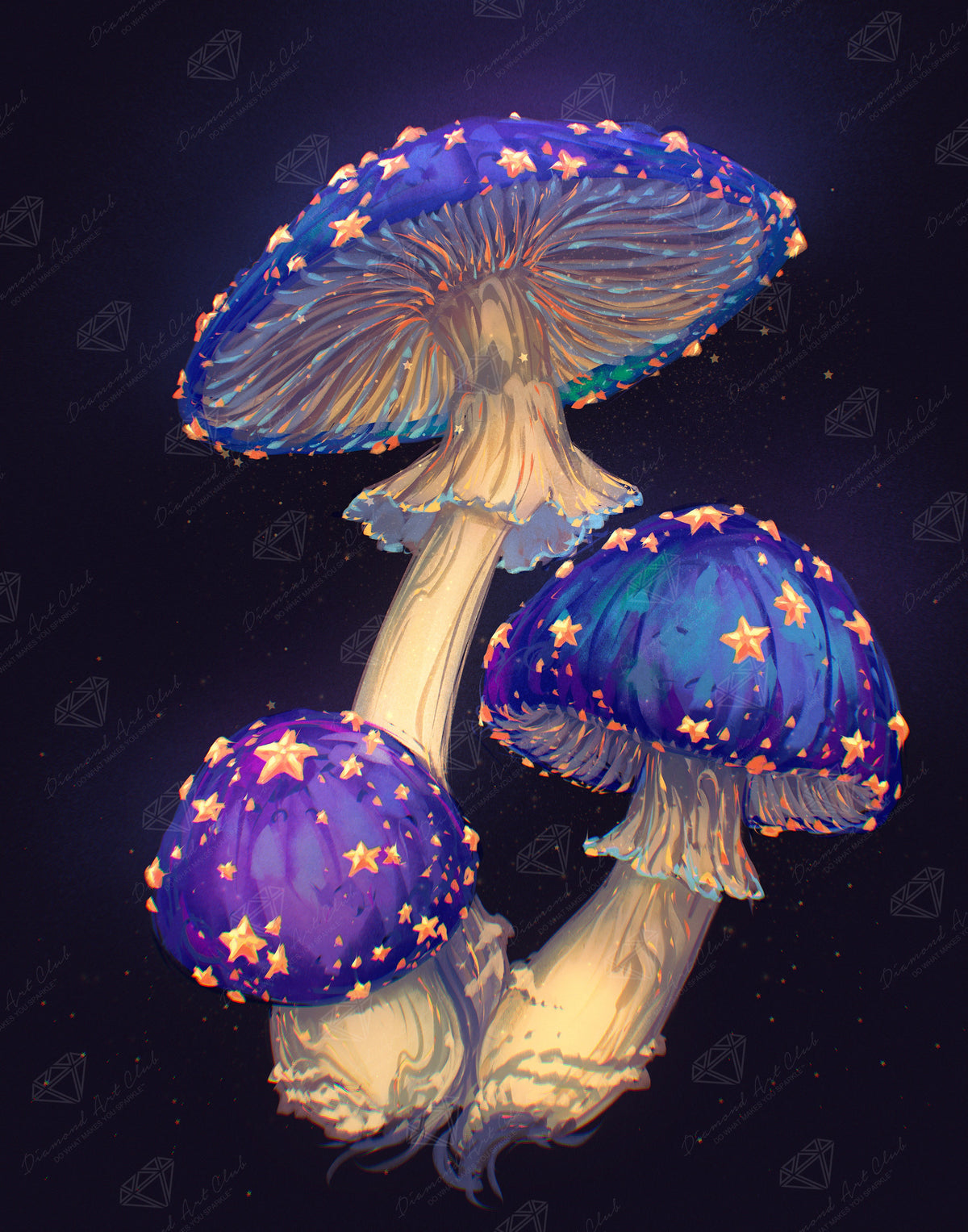 Diamond Painting Space Shrooms 22" x 28" (55.6cm x 70.7cm) / Round with 36 Colors including 2 ABs and 3 Fairy Dust Diamonds / 51,914