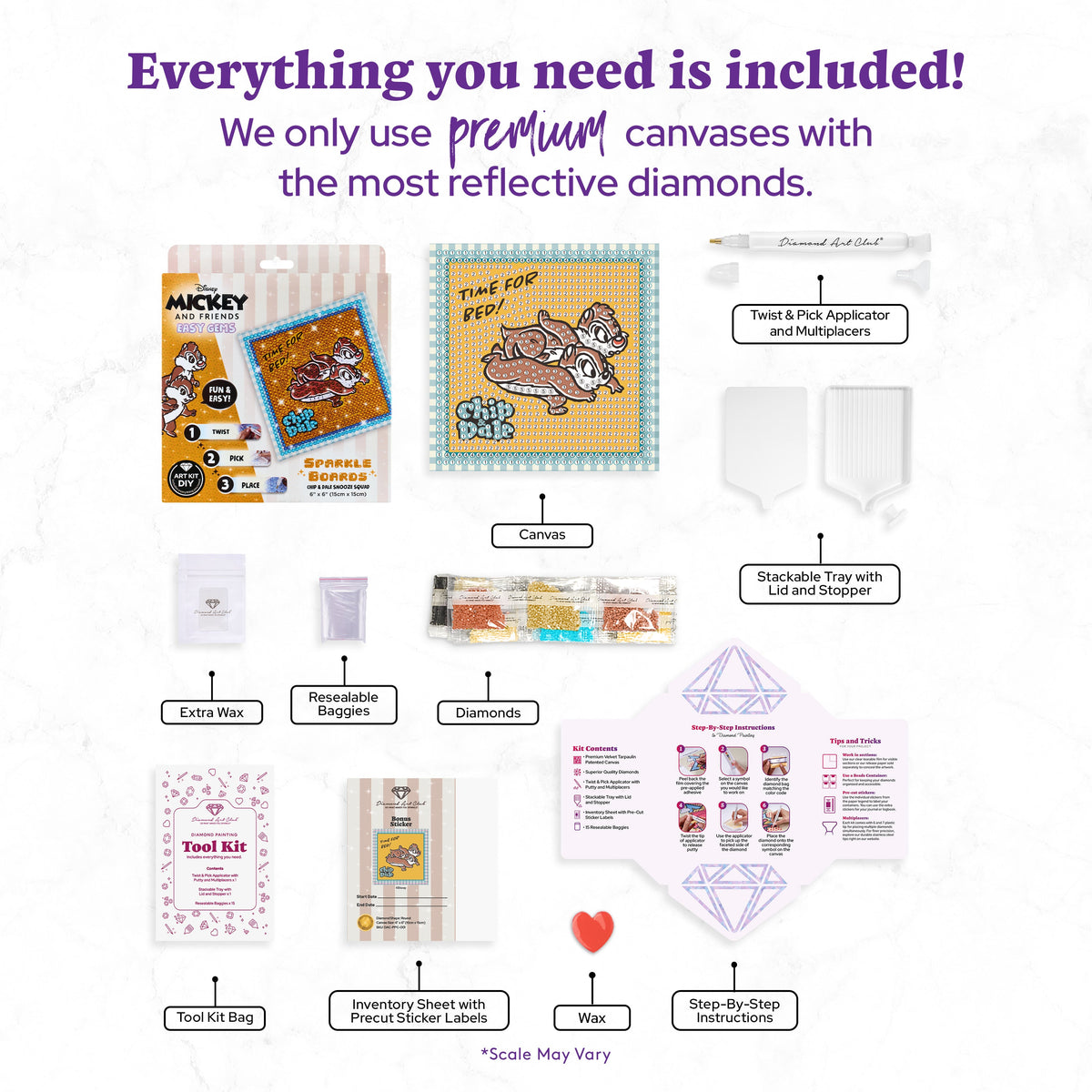 Diamond Painting Sparkle Boards - Chip & Dale Snooze Squad 6" x 6" (15cm x 15cm) / Round with 5 Colors including 5 Iridescent Diamonds / 851