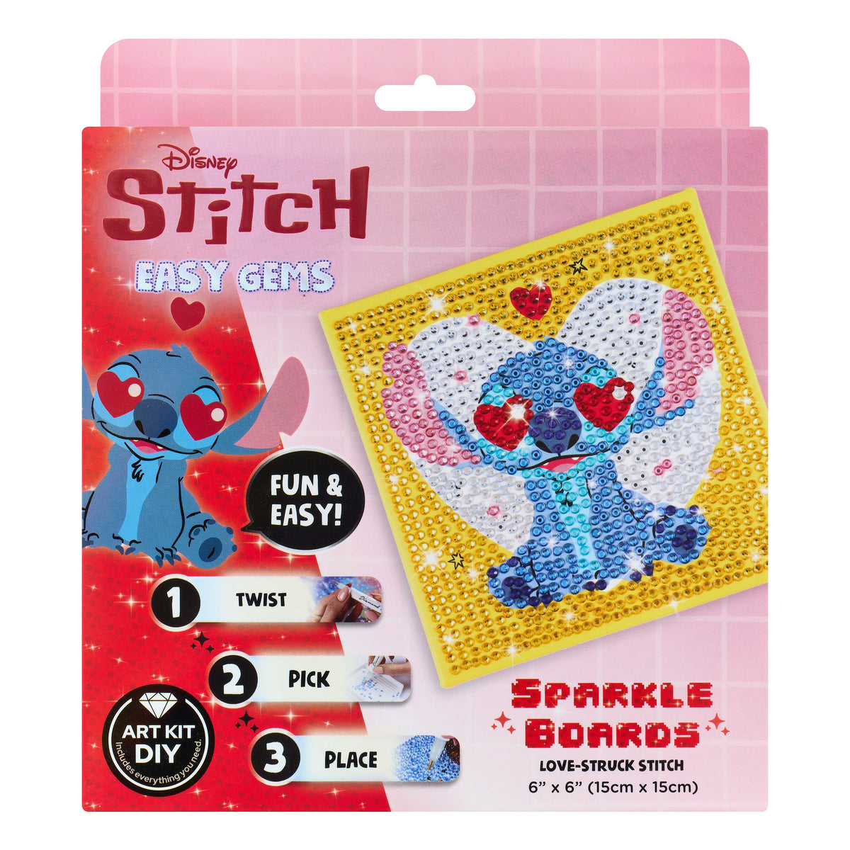 Diamond Painting Sparkle Boards - Love-Struck Stitch 6" x 6" (15cm x 15cm) / Round with 7 Colors including 7 Iridescent Diamonds / 1,061