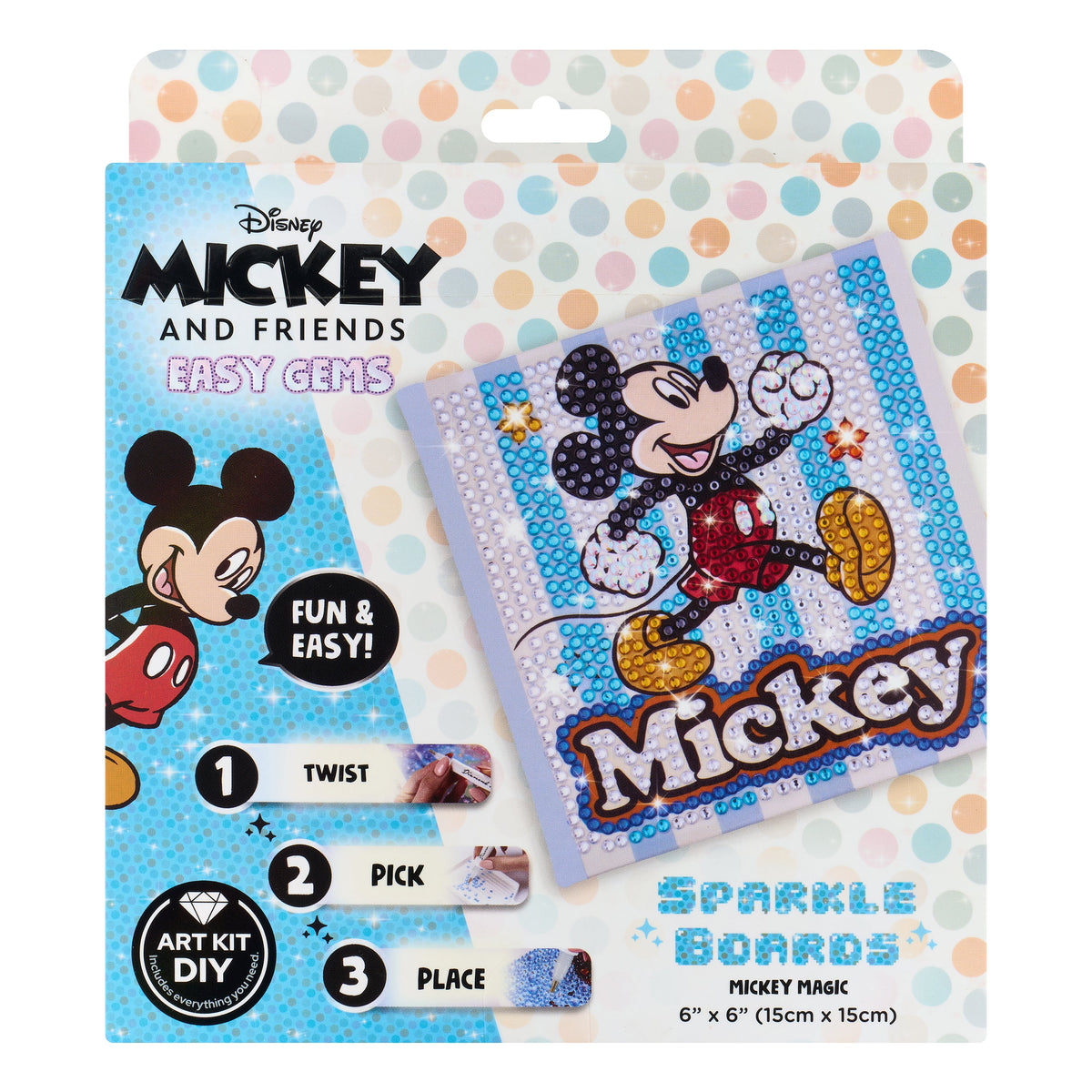 Diamond Painting Sparkle Boards - Mickey Magic 6" x 6" (15cm x 15cm) / Round with 8 Colors including 8 Iridescent Diamonds / 804