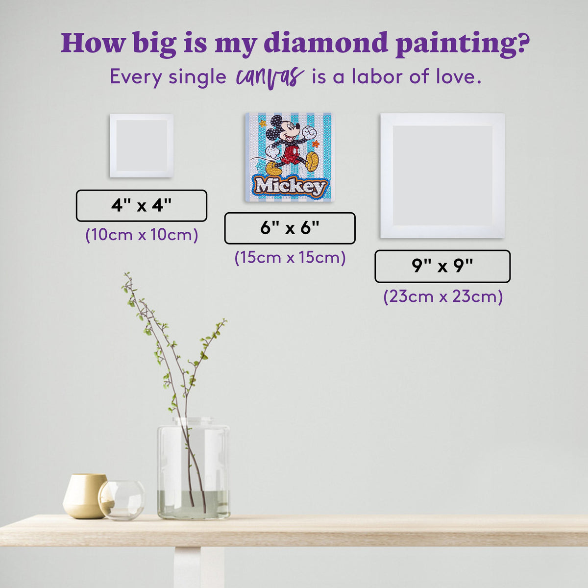 Diamond Painting Sparkle Boards - Mickey Magic 6" x 6" (15cm x 15cm) / Round with 8 Colors including 8 Iridescent Diamonds / 804