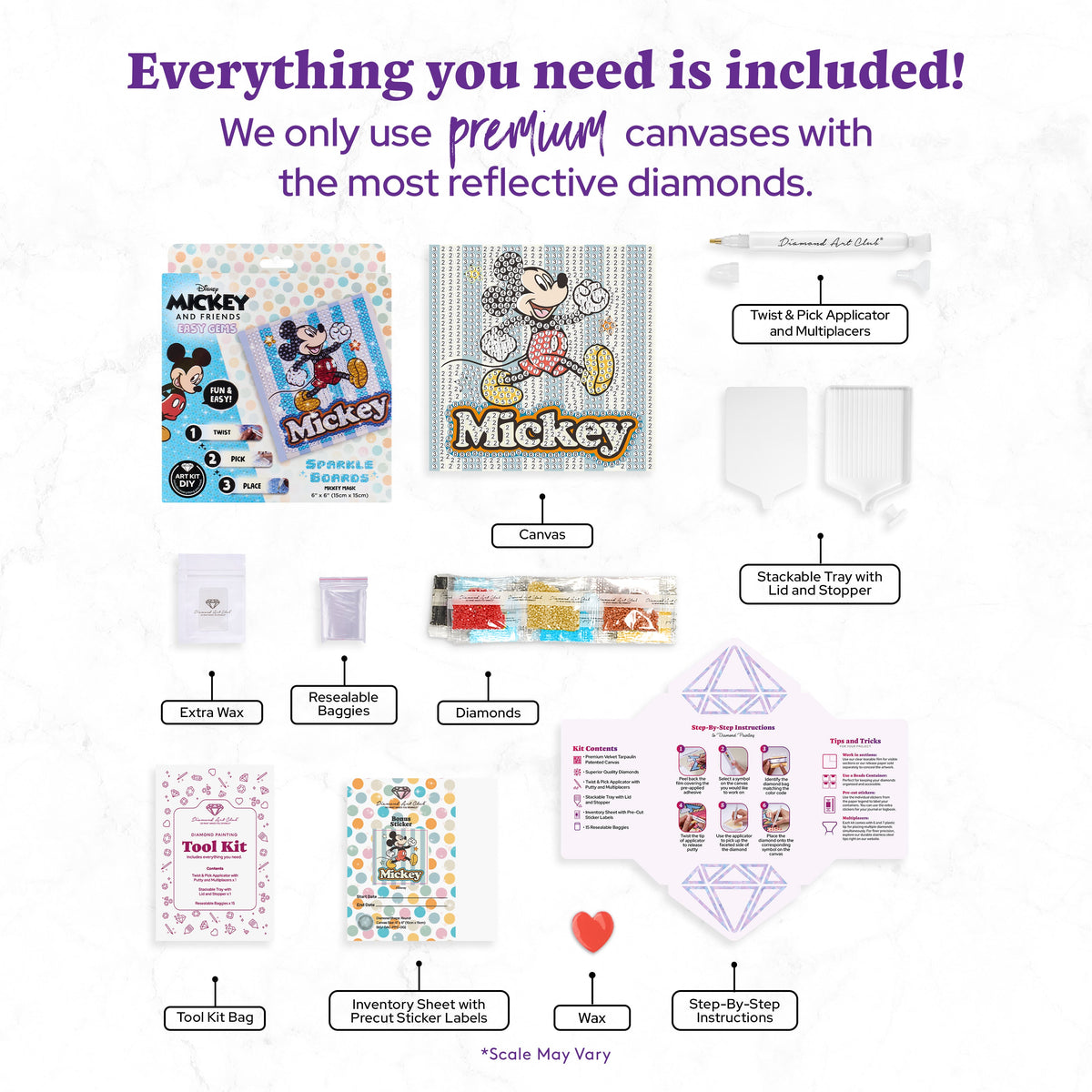 Diamond Painting Sparkle Boards - Mickey Magic 6" x 6" (15cm x 15cm) / Round with 8 Colors including 8 Iridescent Diamonds / 804