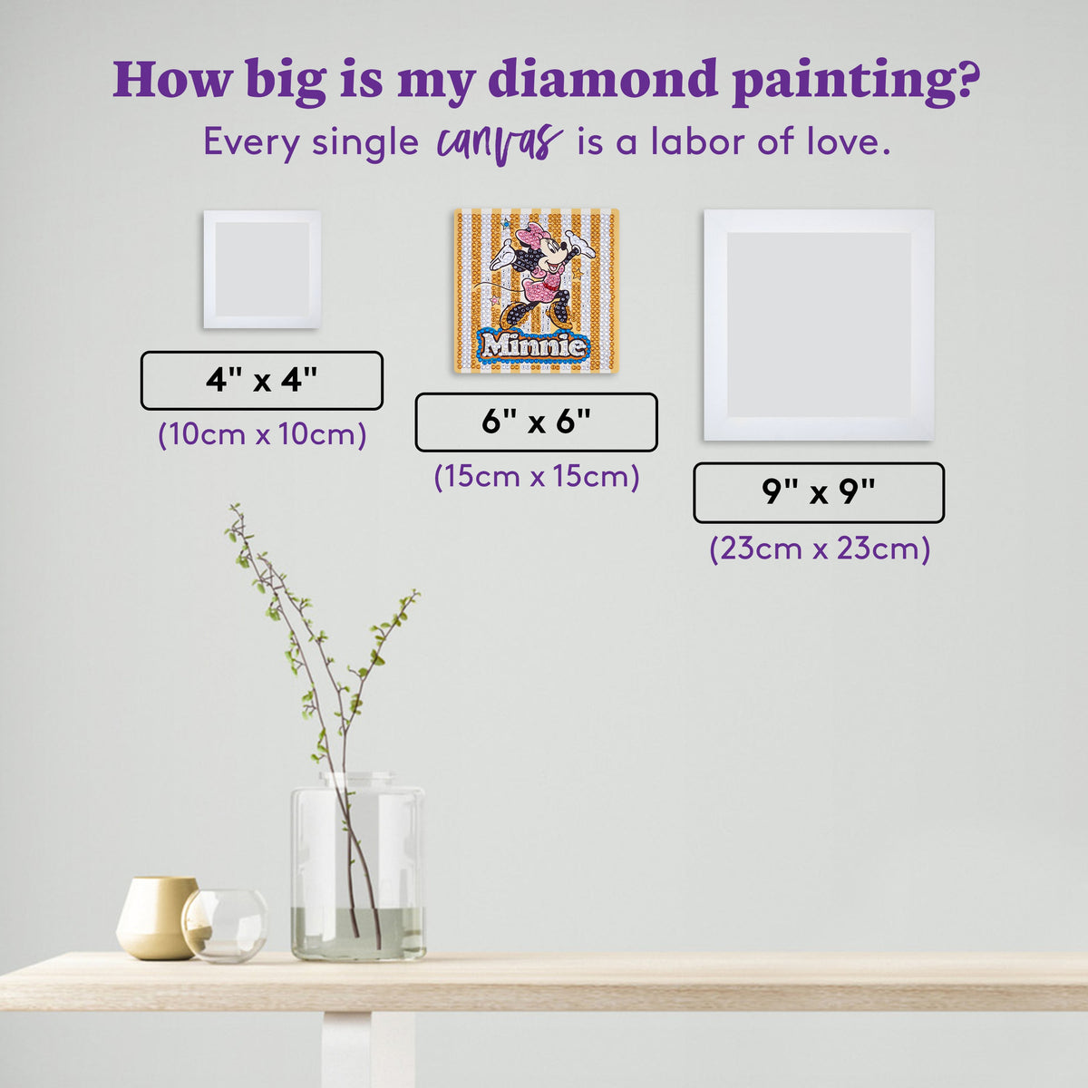 Diamond Painting Sparkle Boards - Minnie Joy 6" x 6" (15cm x 15cm) / Round with 6 Colors including 6 Iridescent Diamonds / 863