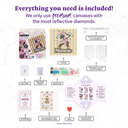 Diamond Painting Sparkle Boards - Minnie Joy 6" x 6" (15cm x 15cm) / Round with 6 Colors including 6 Iridescent Diamonds / 863